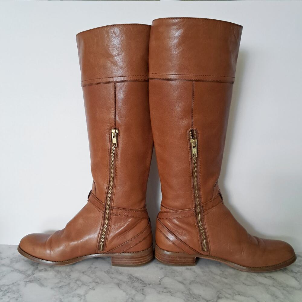 COACH Micha Leather Tall Riding Boots Size 7 Cinnamon Brown - Picture 4 of 11